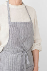 FLW: Linen Full Apron - Grey White Stripe