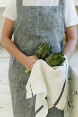 FLW: Thick Linen Kitchen Cloth - White Navy/ Red