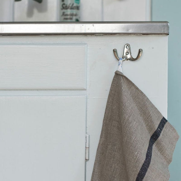 FLW: Thick Linen Kitchen Cloth - Natural Navy/ Red