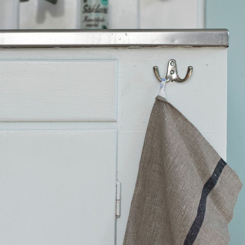 FLW: Thick Linen Kitchen Cloth - Natural Navy/ Red