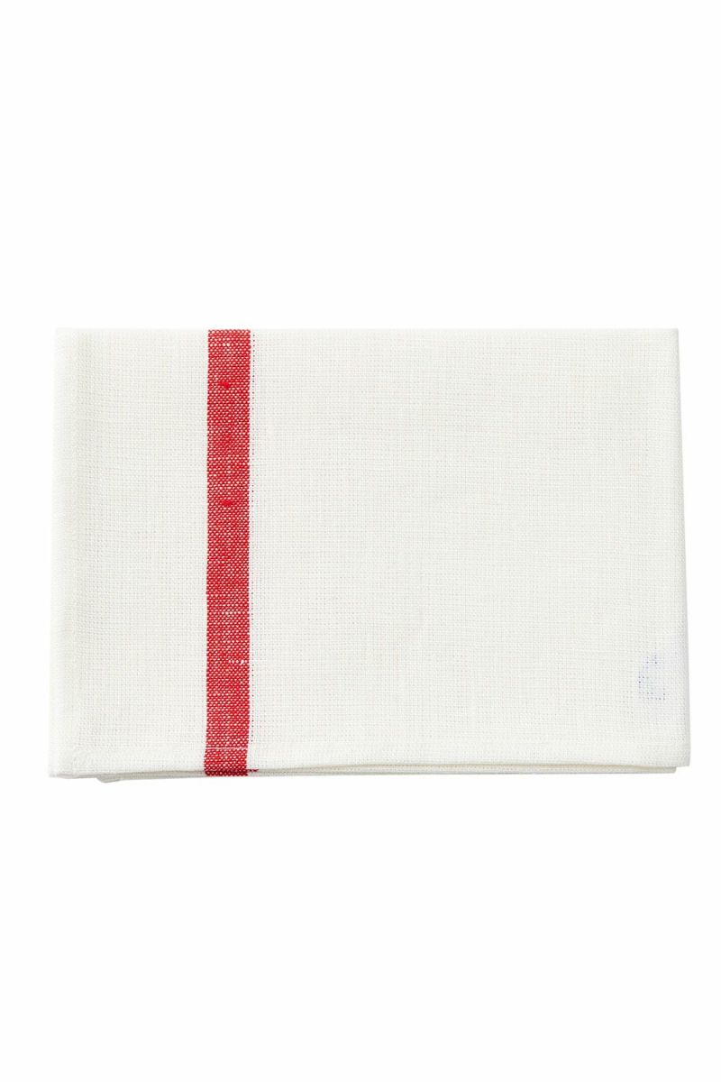 FLW: Thick Linen Kitchen Cloth - White Navy/ Red