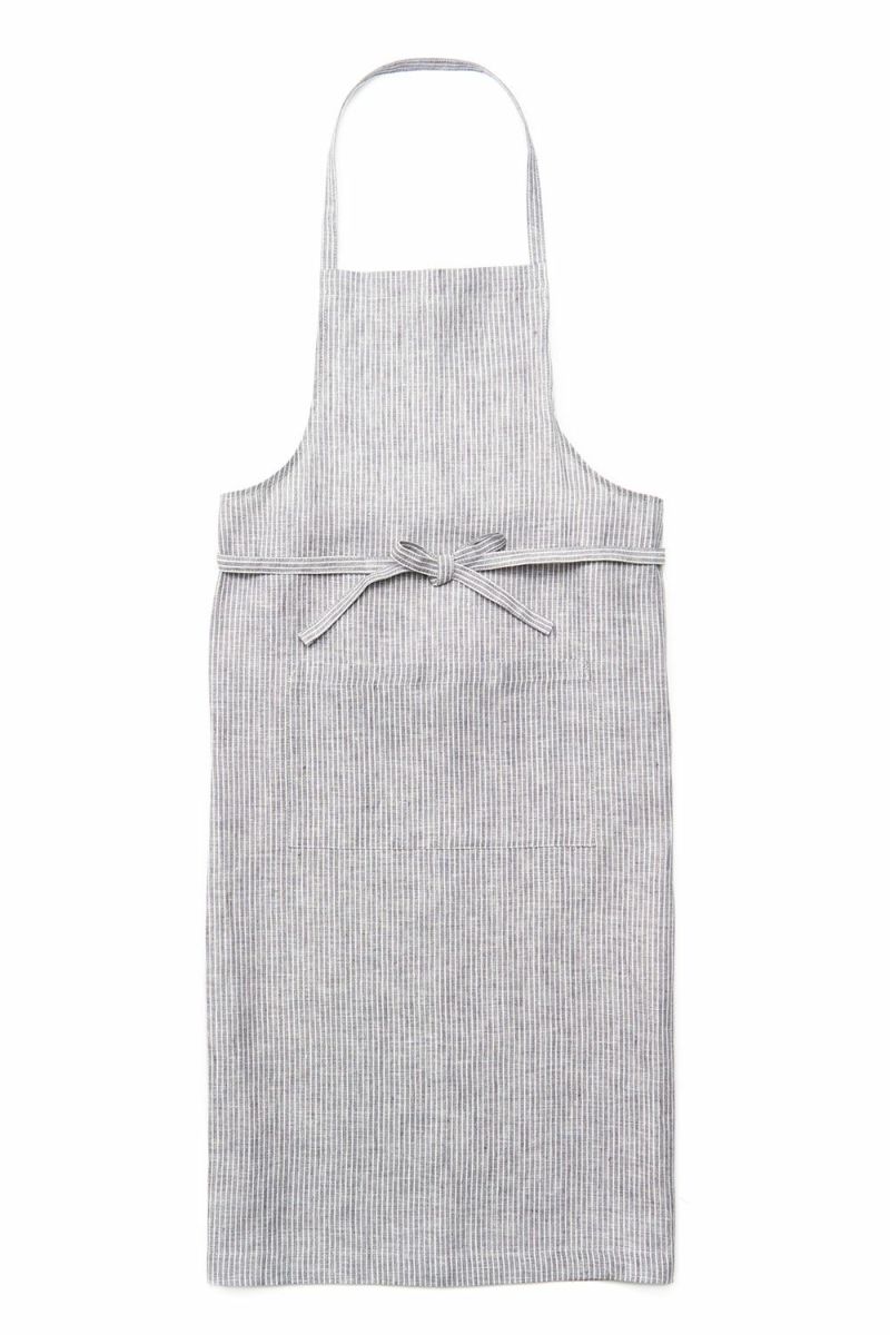 FLW: Linen Full Apron - Grey White Stripe