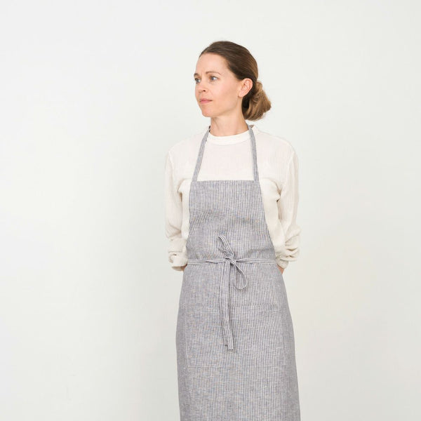 FLW: Linen Full Apron - Grey White Stripe