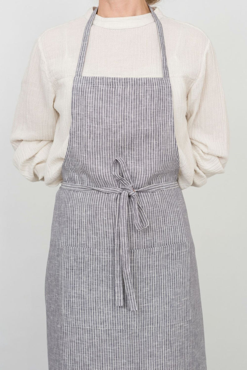 FLW: Linen Full Apron - Grey White Stripe