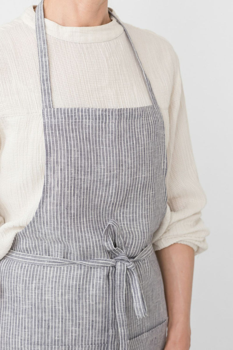 FLW: Linen Full Apron - Grey White Stripe