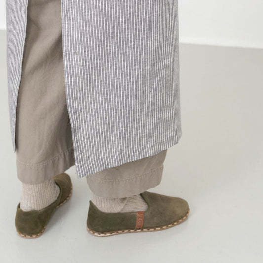 FLW: Linen Full Apron - Grey White Stripe