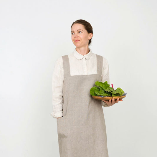 FLW: Linen Square Cross Apron - Natural