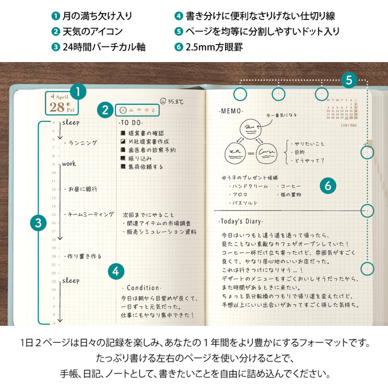 Midori 2025: Hibino Diary [A6] Blue-Green