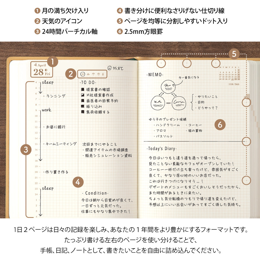 Midori 2025: Hibino Diary [A6] Camel – Tabiyo Shop