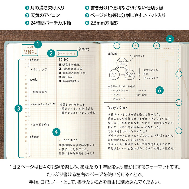 Midori 2026: Hibino Diary [A6] Blue-Green