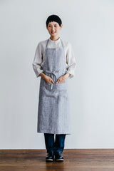 FLW: Linen Full Apron - Grey White Stripe