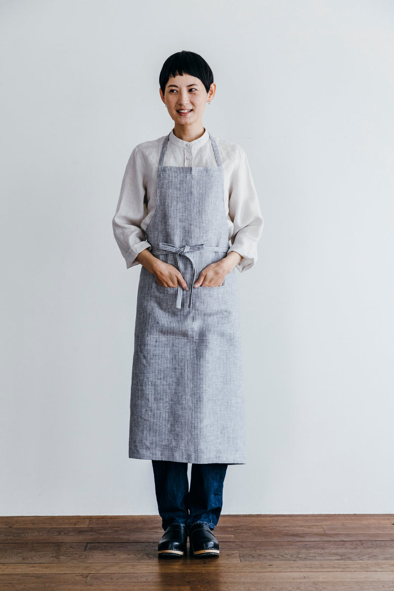 FLW: Linen Full Apron - Grey White Stripe
