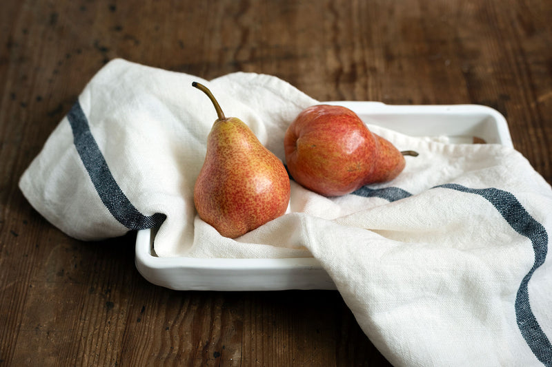 FLW: Thick Linen Kitchen Cloth - White Navy/ Red