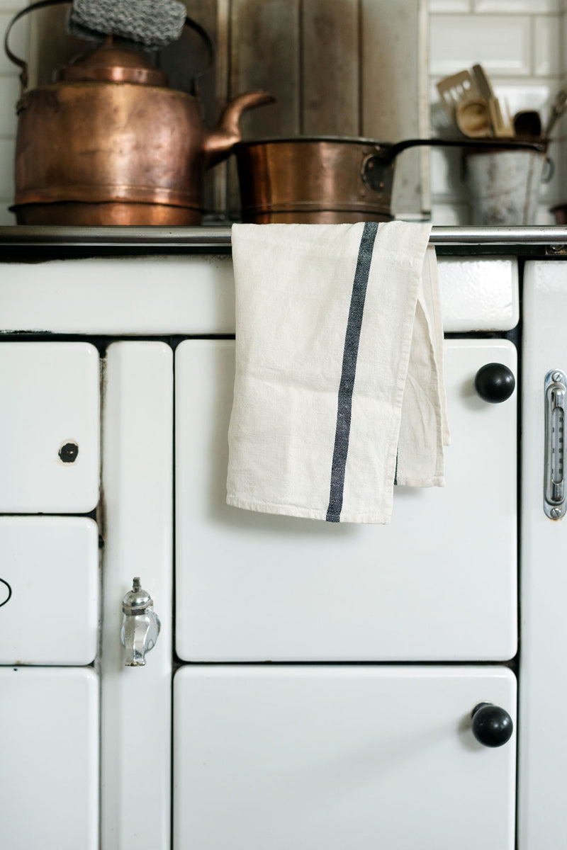 FLW: Thick Linen Kitchen Cloth - White Navy/ Red