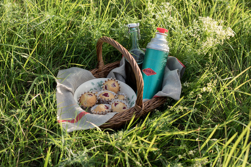 FLW: Thick Linen Kitchen Cloth - Natural Navy/ Red