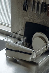 FLW: Thick Linen Kitchen Cloth - White Navy/ Red