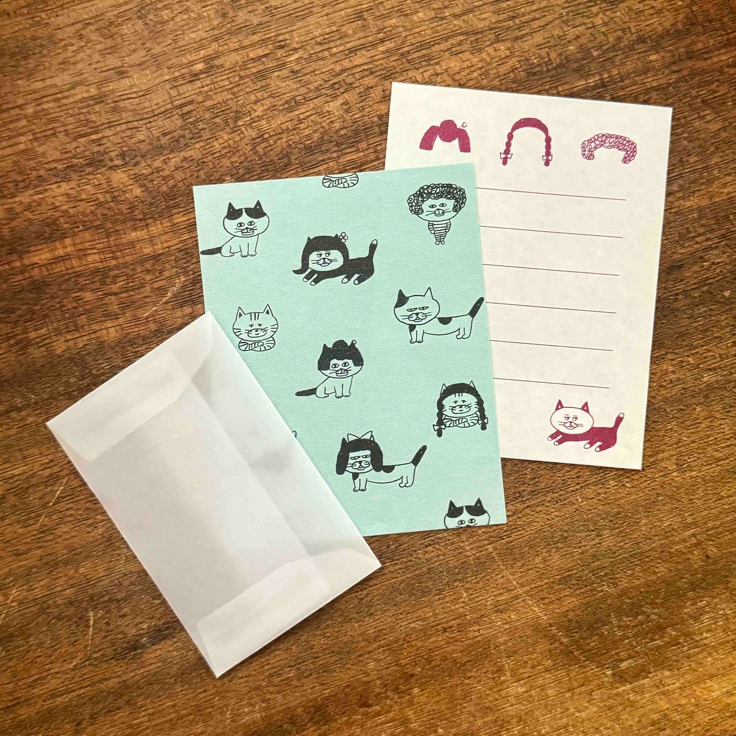 Shibata Keiko x Mizushima: Mini Letter Writing Set - Cats and Wigs